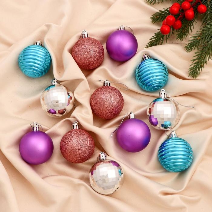 Набор шаров пластик d-5 см, 12 шт Набор шаров пластик d-5 см, 12 шт "Диско полосы ассорти" микс