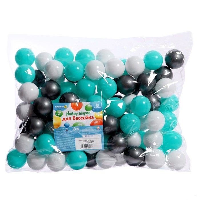 Набор шариков для бассейна, 100 шт, диаметр &mdash; 5 см, цвета: белый, серебристый, тифани