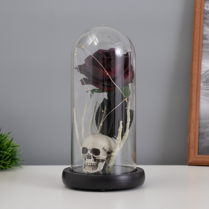 Светильник колба &laquo;Череп с розой&raquo; 1,5Вт, LED, 3xAAA, черный USB 11х11х21см