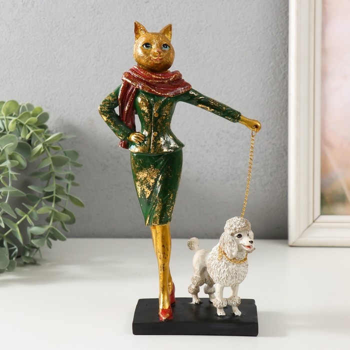 Сувенир полистоун "Мадмуазель Кошка выгуливает пуделя" 13,5х7,5х24,5 см