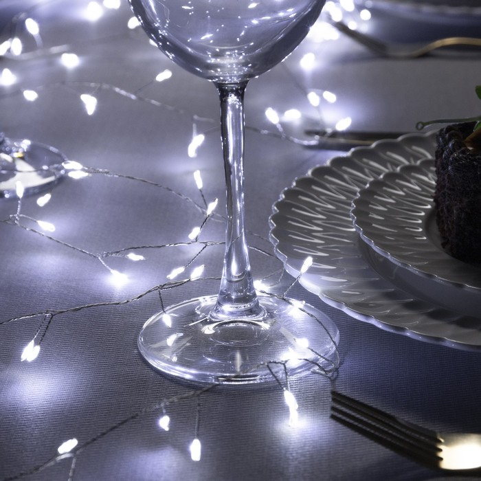 Гирлянда &laquo;Мишура&raquo; 5 м роса, IP20, серебристая нить, 200 LED, свечение белое, 12 В