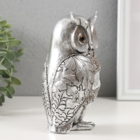 Сувенир полистоун "Серебряный филин с цветами" 7,5х7,5х16 см