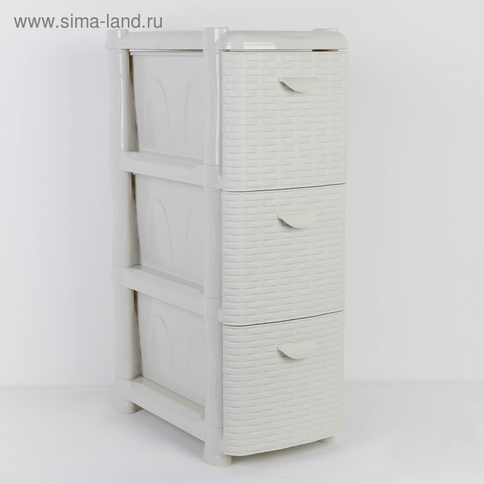 Комод узкий 3-х секционный &laquo;Ротанг&raquo;, цвет белый