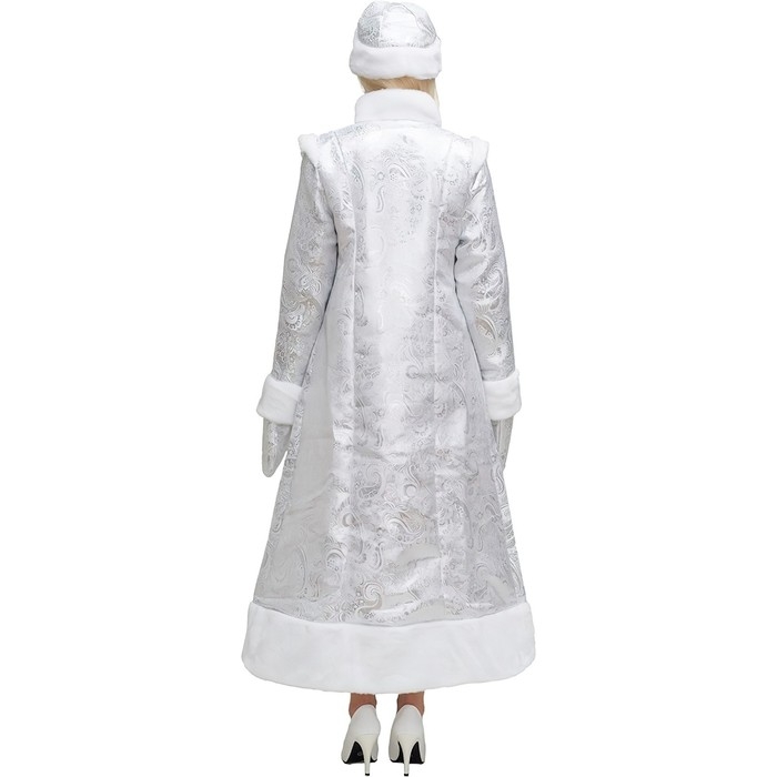 Карнавальный костюм &laquo;Снегурочка&raquo;, шуба из парчи длинная, цвет серебристый, р. 50