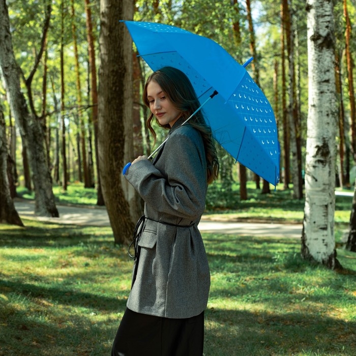 Зонт женский трость &laquo;Яркие бабочки&raquo;, 8 спиц, d = 90 см, цвет синий