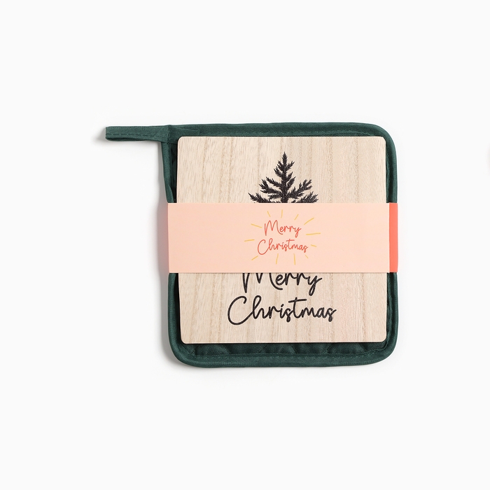 Новый год. Символ года. Змея. Набор кухонный Merry Christmas: подставка 15*15 см, прихватка 17*17см