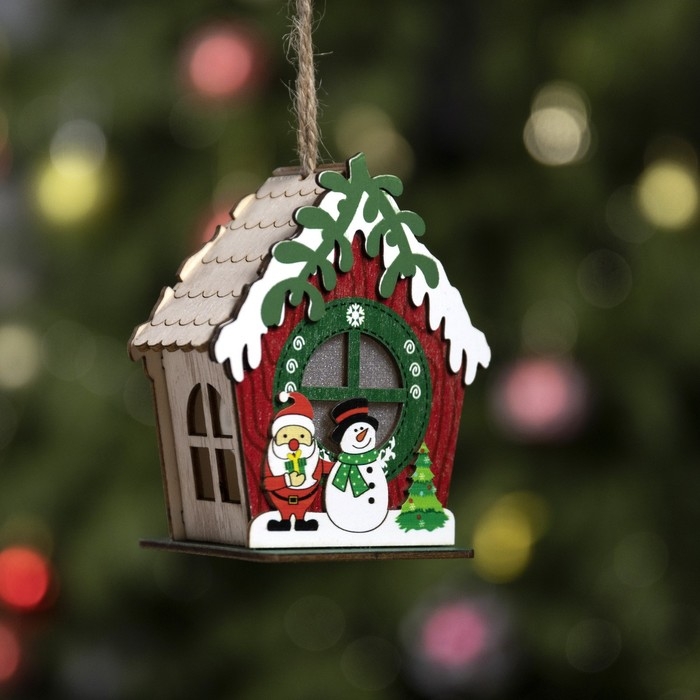 Ёлочная игрушка &laquo;Избушка со снеговиком&raquo;, от батареек, свечение тёплое белое