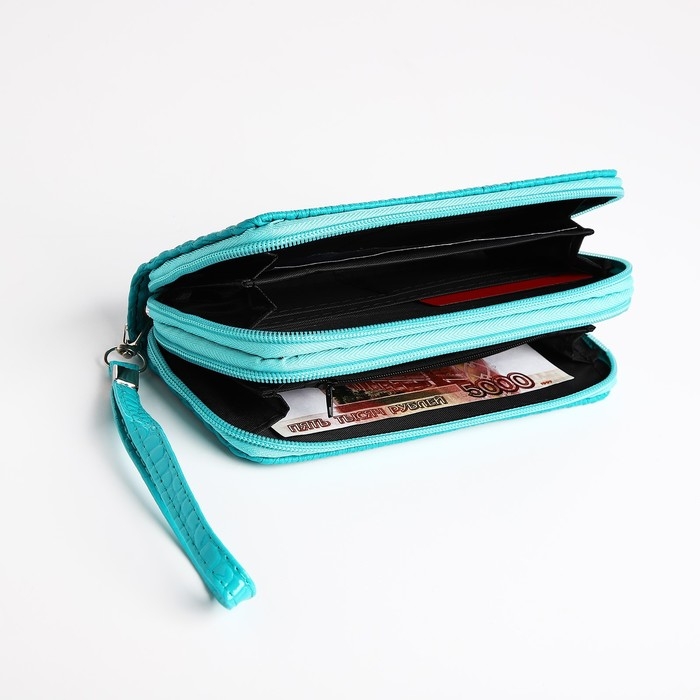 Кошелёк женский на молнии, цвет бирюзовый Кошелёк женский на молнии, цвет бирюзовый
