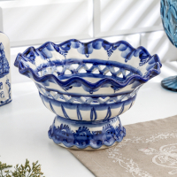 Конфетница "Волна", гжель, фарфор, 10х20 см Конфетница "Волна", гжель, фарфор, 10х20 см