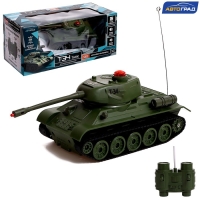 Танк радиоуправляемый Т34, работает от аккумулятора, свет и звук, цвет зелёный Танк радиоуправляемый Т34, работает от аккумулятора, свет и звук, цвет зелёный