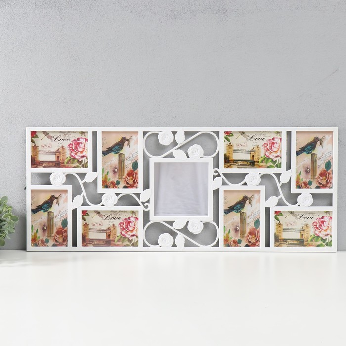 Фоторамка на 8 фото 10х15 см Фоторамка на 8 фото 10х15 см "Розы" белая 65,5х31 см