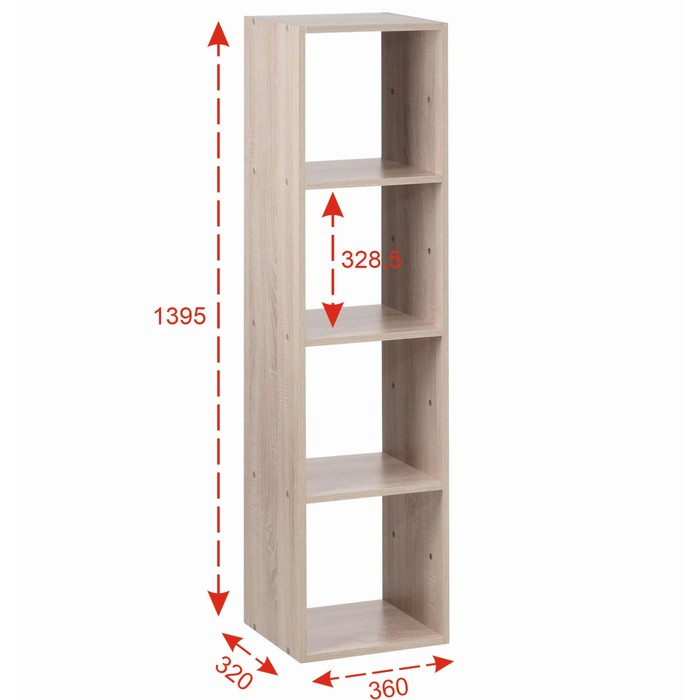 Стеллаж №4 DICE CUBE 4 секции, 360х320х1395, Дуб сонома