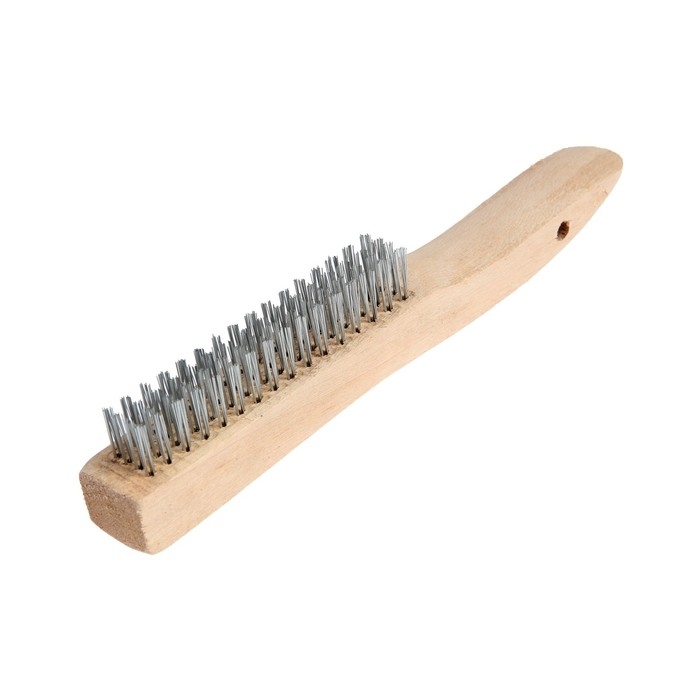 Щетка металлическая ручная ТУНДРА, закаленная проволока, деревянная рукоятка, 4-рядная