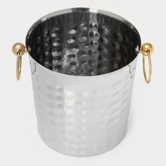 Ведро для льда из нержавеющей стали &laquo;Чеканный&raquo;, 5,2 л, 25&times;20&times;20,5 см, золотые ручки