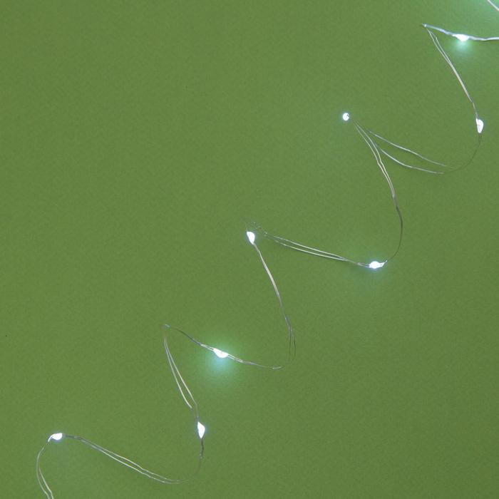 Гирлянда &laquo;Нить&raquo; 20 м роса, IP44 серебристая нить, 200 LED, свечение белое, 2 режима, солнечная батарея