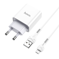 Сетевое зарядное устройство Hoco C81A, USB, 2.1 А, кабель microUSB 1 м, белый