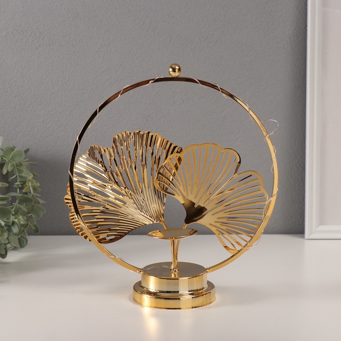 Подсвечник на 1 свечу "Листья Гинкго" с подсветкой, d-6 см 9,5х23,5х27 см