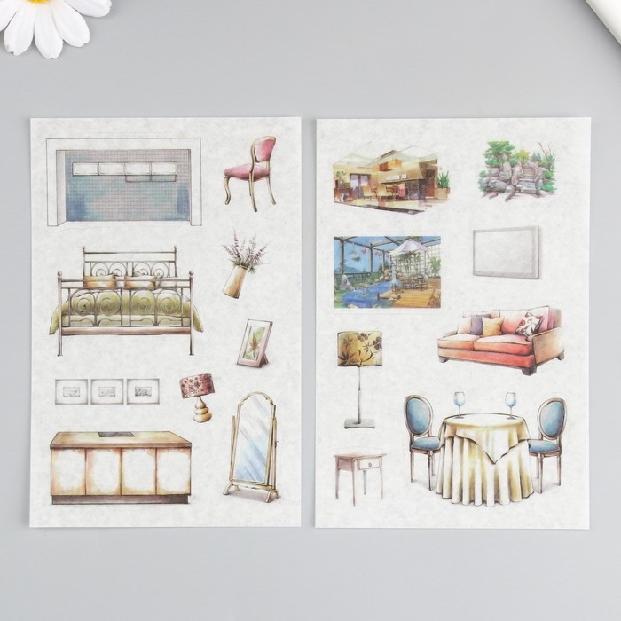 Наклейка бумага Наклейка бумага "Интерьер загородного дома" набор 6 листов 18,6х10 см