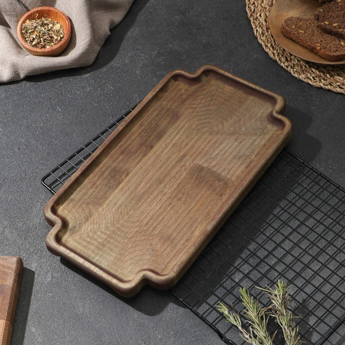 Поднос для подачи Adelica, 35&times;20&times;1,8 см, потайные ручки, пропитано маслом, массив берёзы