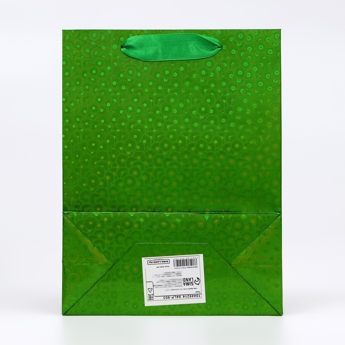 Пакет подарочный, фольгированный, упаковка, с окном, "Зеленый", S 23,5 х18 х 8,5 см