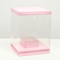 Коробка для цветов с вазой и PVC окнами складная, розовый, 23 х 30 х 23 см