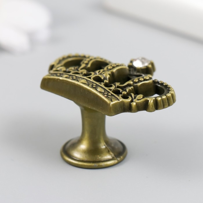 Ручка для шкатулки металл "Корона" страза, состаренная бронза 4,5х3,2х2,6 см