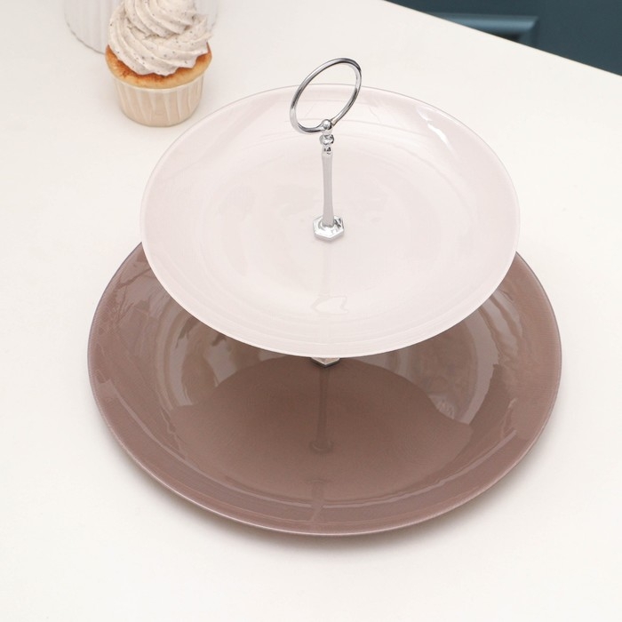 Этажерка &laquo;Капучино. Мокко&raquo;, стеклянная, двухъярусная, d=21/28 см