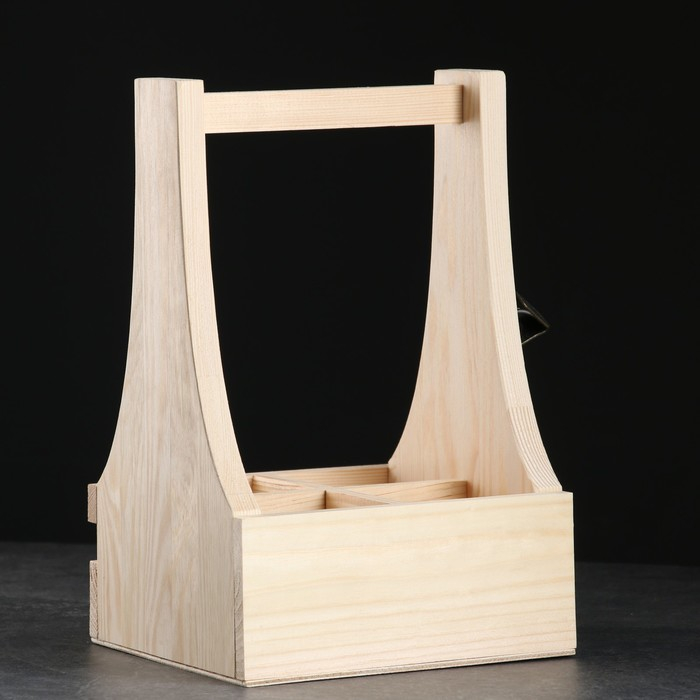 Ящик для пива 19&times;18&times;30 см  с открывашкой, под 4 бутылки, деревянный