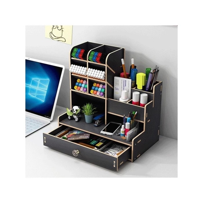 Органайзер - подставка настольный deVENTE. Elrix 24,5 x 15 x 25,5 см, МДФ, чёрный, картонная коробка Органайзер - подставка настольный deVENTE. Elrix 24,5 x 15 x 25,5 см, МДФ, чёрный, картонная коробка