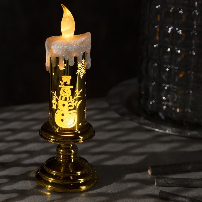 Светодиодная фигура &laquo;Свеча со снеговиком&raquo; 7 &times; 20 &times; 7 см, пластик, батарейки АААх2 (не в комплекте), свечение тёплое белое