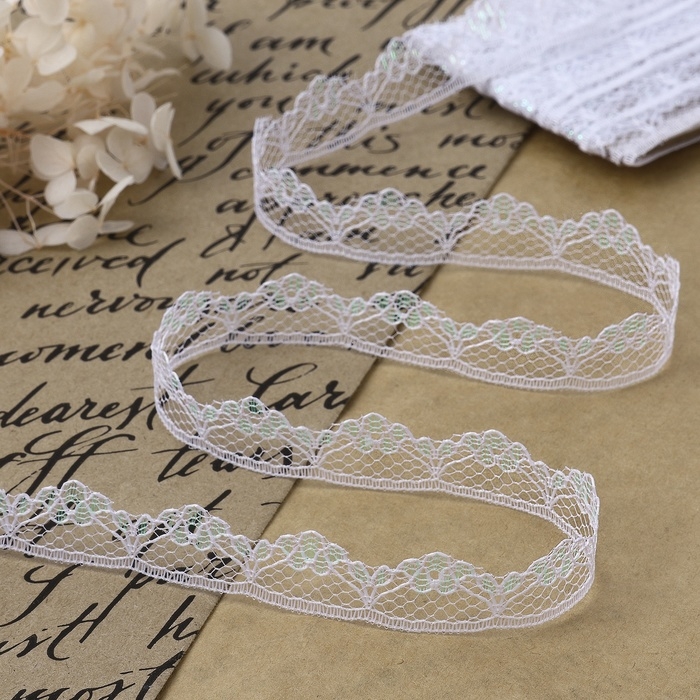 Кружево капроновое, с люрексом, 15 мм &times; 10 &plusmn; 1 м, цвет белый