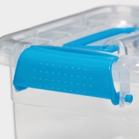 Контейнер для хранения, крышка с ручкой на защёлке, пластик, 1,35 л, 18,5&times;13&times;9,7 см, прозрачный/голубой