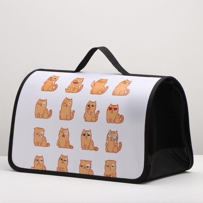 Сумка - переноска для животных каркасная, 45 х 25 х 30 см, белая с котами Сумка - переноска для животных каркасная, 45 х 25 х 30 см, белая с котами