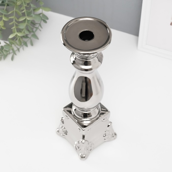 Подсвечник керамика на 1 свечу "Нуово" d=1,5 см серебро 10х10х31,5 см