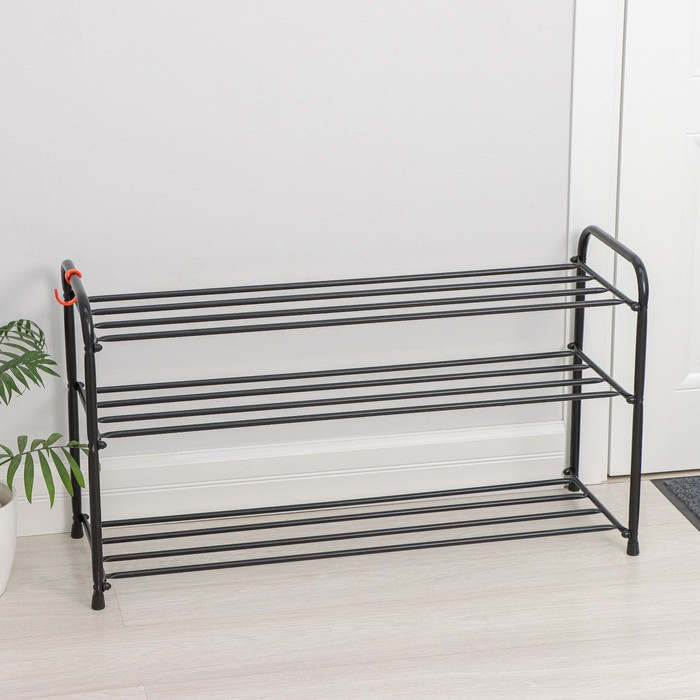 Подставка для обуви, 3 яруса, 87×30×48 см, цвет чёрный Подставка для обуви, 3 яруса, 87×30×48 см, цвет чёрный