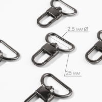 Карабин металлический, 42 &times; 30 мм, / 25 &times; 2,5 мм, 5 шт, цвет чёрный никель