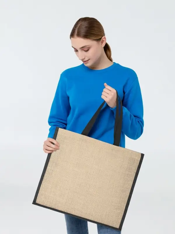 Холщовая сумка для покупок Bagari с черной отделкой Холщовая сумка для покупок Bagari с черной отделкой