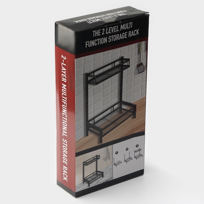 Полка для кухни 2-х ярусная Доляна, 33,5&times;20,5&times;39 см, цвет чёрный