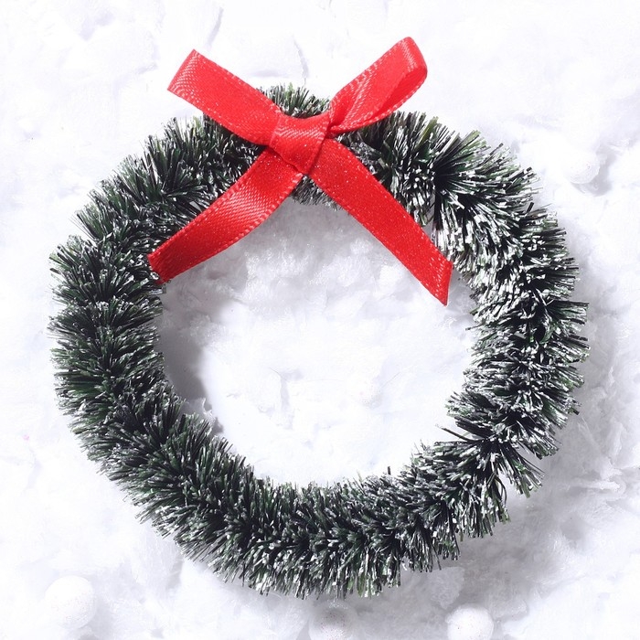 Декор &laquo;Новогодний венок с бантиком&raquo;, набор 3 шт., размер 1 шт. &mdash; 6,5 см, цвет тёмно-зелёный