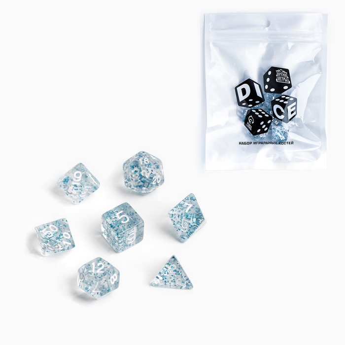Набор кубиков для D&D (Dungeons and Dragons, ДнД) Набор кубиков для D&D (Dungeons and Dragons, ДнД) "Время игры", серия: D&D,7 шт, голубые