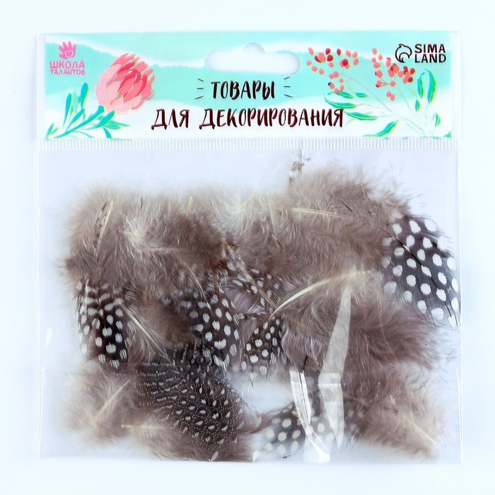 Набор перьев для декора 10 шт., размер 1 шт: 5 &times; 2 см, цвет коричневый с белым