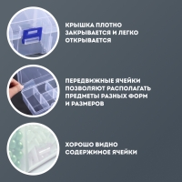Органайзер для декора, передвижные ячейки, 6 ячеек, 16,5 &times; 12 &times; 5,8 см, цвет прозрачный