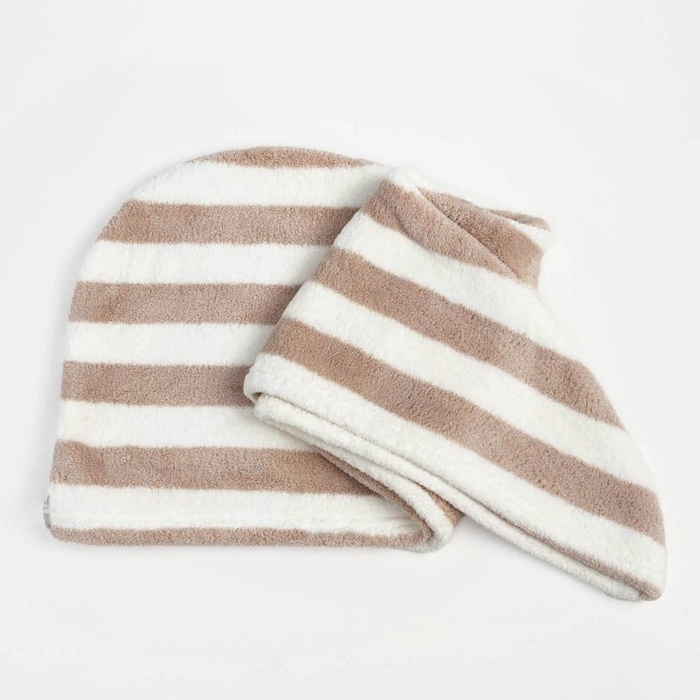 Чалма для сушки волос Этель &laquo;Полоски&raquo;, цв.бежевый, 65*25 см, 100% п/э