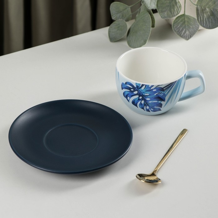 Чайная пара керамическая с ложкой &laquo;Ариэль&raquo;, 2 предмета: чашка 250 мл, блюдце