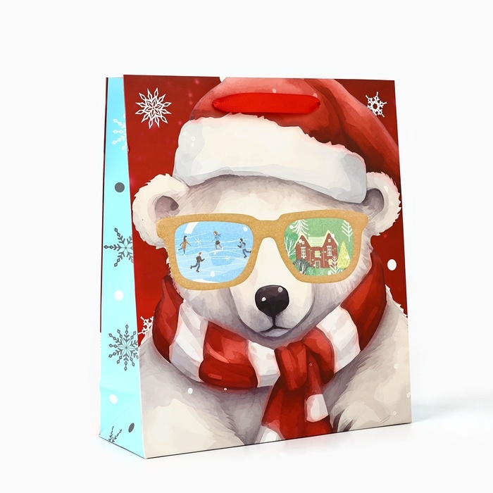 Пакет подарочный новогодний ламинированный &laquo;Медвежонок&raquo;, конгрев, M 30 х 26 х 9 см, Новый год