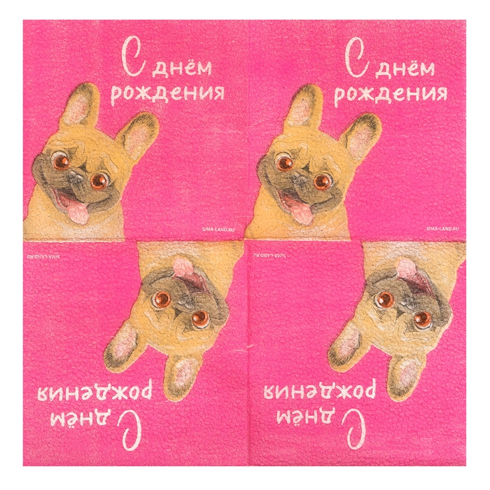 Салфетки бумажные &laquo;С Днём Рождения&raquo;, пёсель, 24 х 24 см, 20 шт