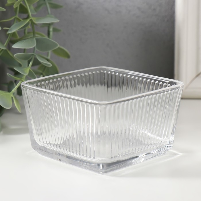 Подсвечник стекло на 1 свечу Подсвечник стекло на 1 свечу "Квадратный ребристый" прозрачный 9х9х5,5 см