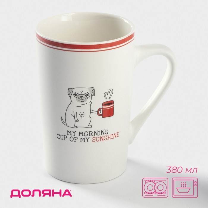 Кружка фарфоровая Доляна &laquo;Понедельник&raquo;, 380 мл, цвет белый