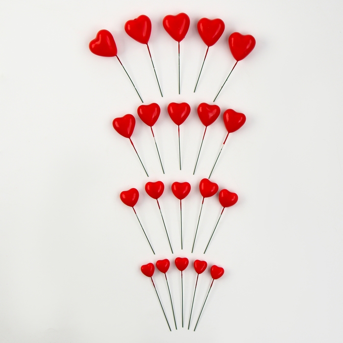 Набор топперов «Сердечки», 12 см, цвет красный Набор топперов «Сердечки», 12 см, цвет красный