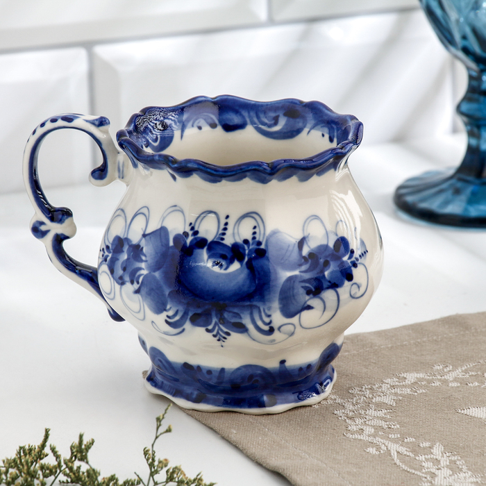 Чайная пара "Элиза", гжель, фарфор, 400 мл, 10х10 см